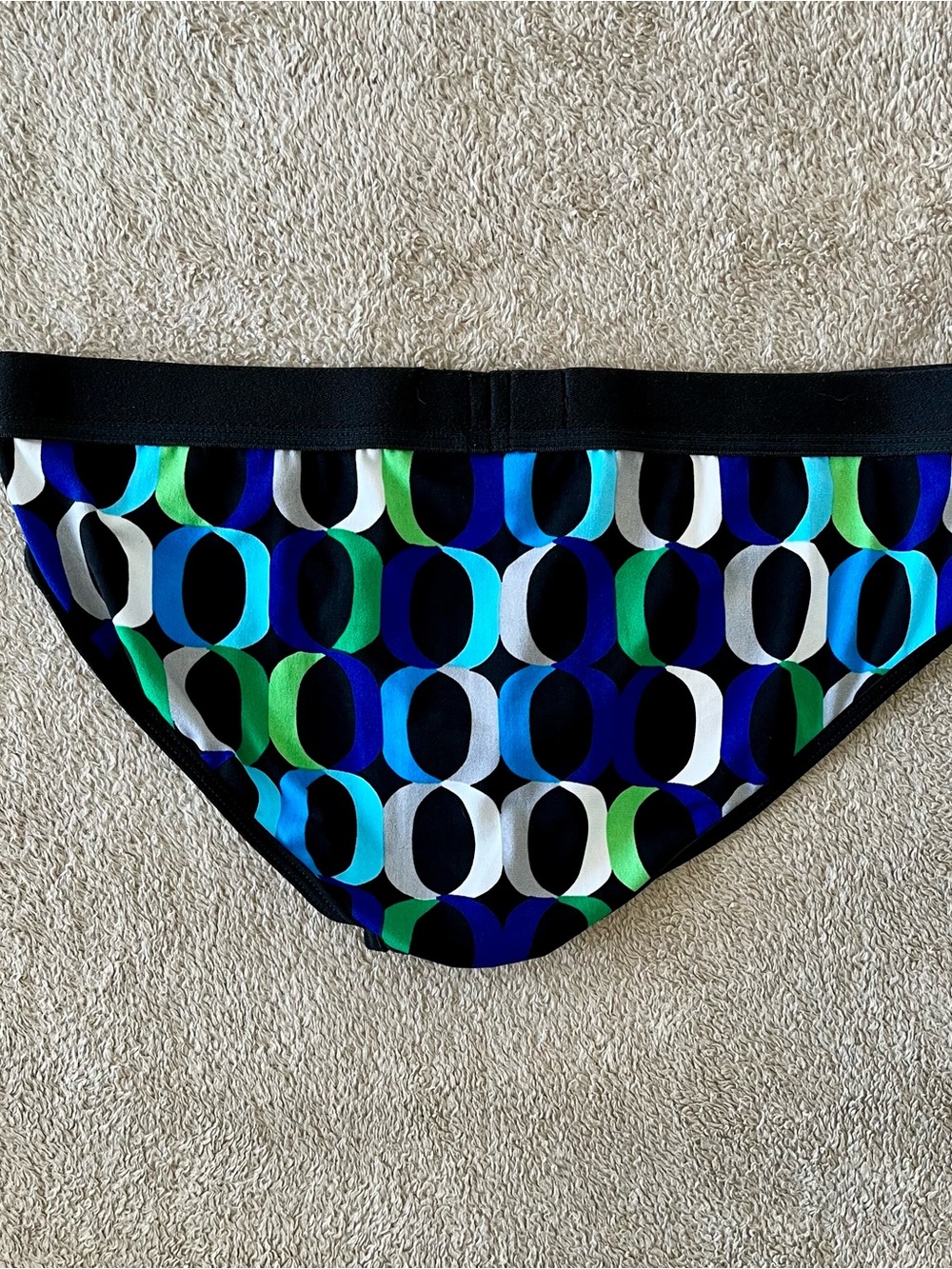 Men's Black Briefs with Blue & Green Accent Pattern - Picture 2 of 4